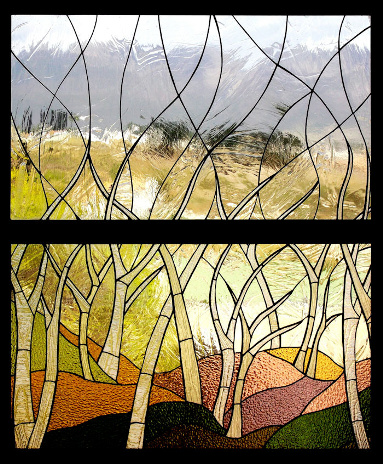 Abstract Trees Stained Glass Panel