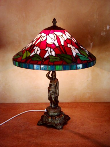 Arum Lillies Red Stained Glass Lamp